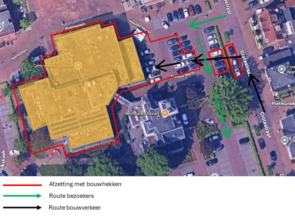 Kaart tijdelijke situatie tijdens sloop Rheineplein